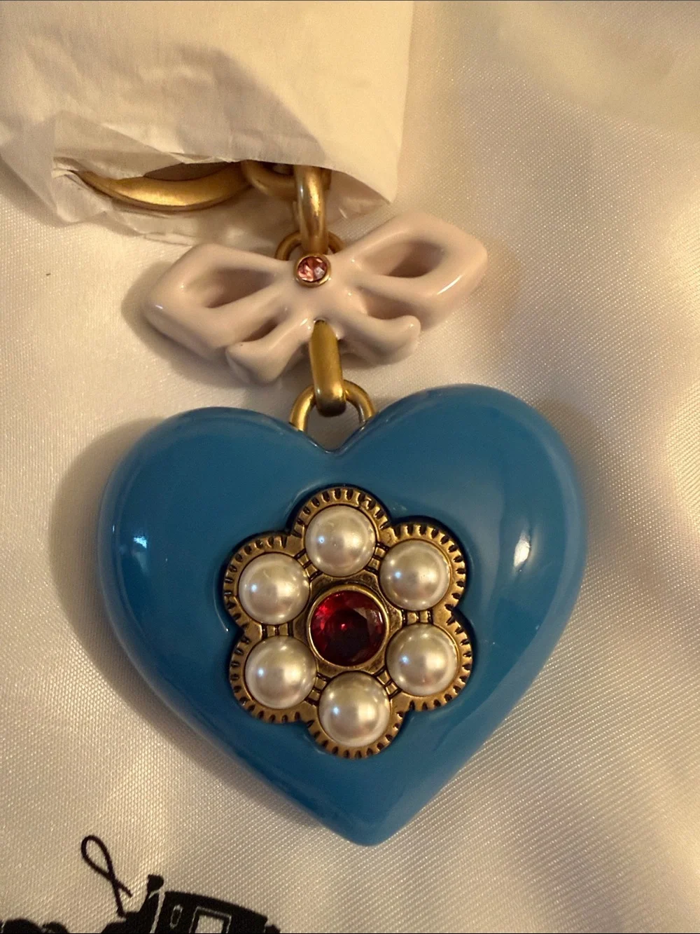 Coach NWT Blue  Heart Bag Charm / Keychain with Gold Hardware